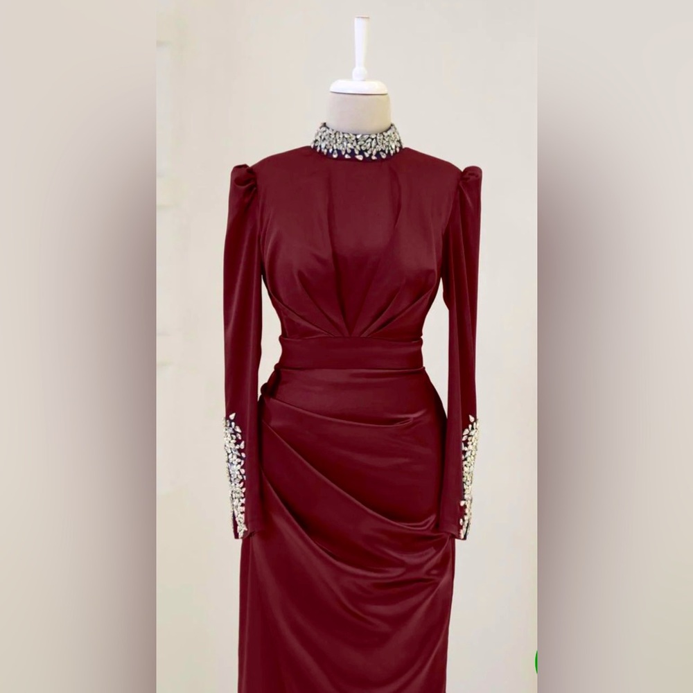 Burgundy Satin Designer Dress